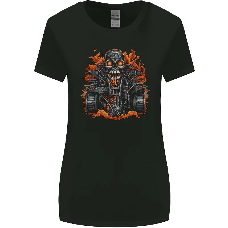 A Skull Quad Bike Rider ATV Off Roading Biker Womens Wider Cut T-Shirt Asymmetrical Pockets Print