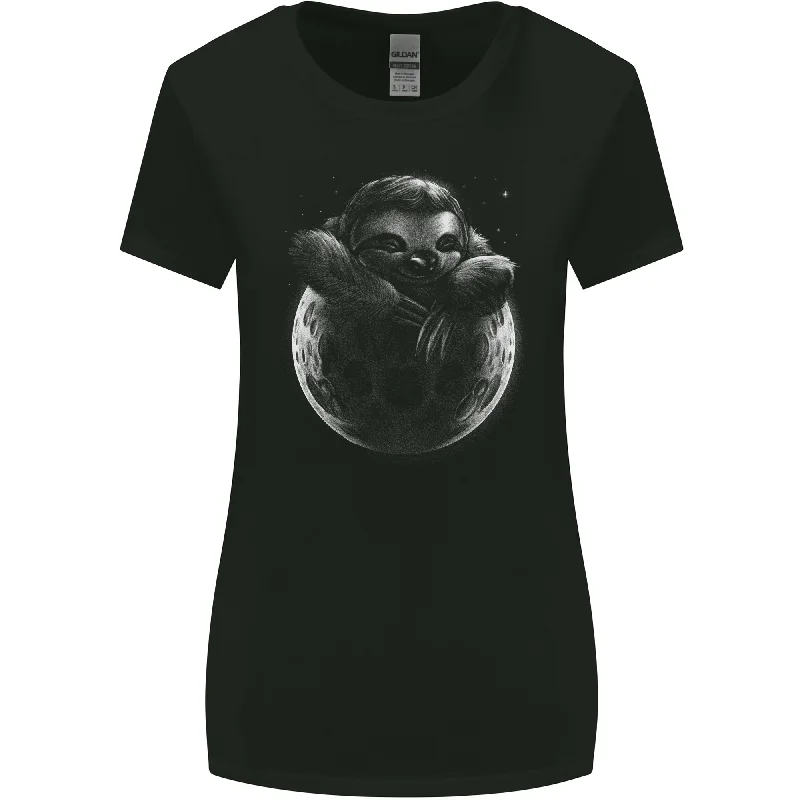 A Sloth On the Moon Womens Wider Cut T-Shirt Collared Crew Neck Turtle Neck