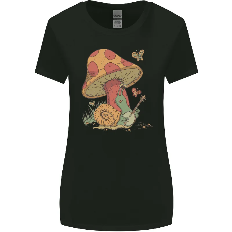 A Snail Playing the Banjo Under a Mushroom Womens Wider Cut T-Shirt Elasticated Padded Insulated