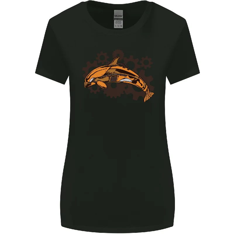 A Steampunk Dolphin Womens Wider Cut T-Shirt Silk Blend Satin Velvet