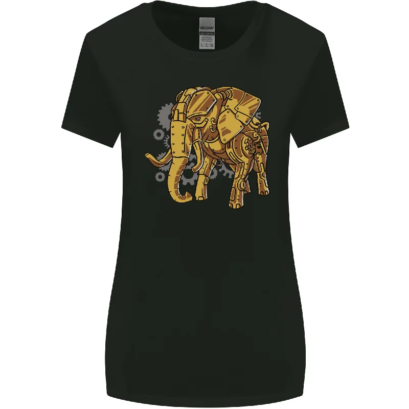 A Steampunk Elephant Womens Wider Cut T-Shirt Denim Fabric Leather Fabric Suede Fabric