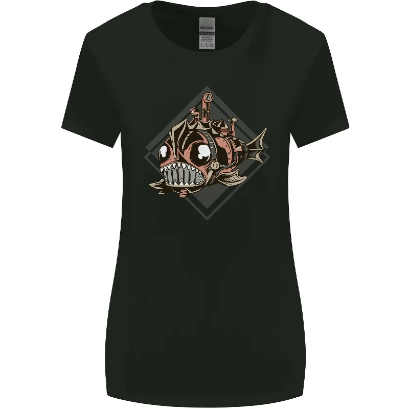 A Steampunk Fish Womens Wider Cut T-Shirt Cashmere Blend Cotton Blend Poly Blend