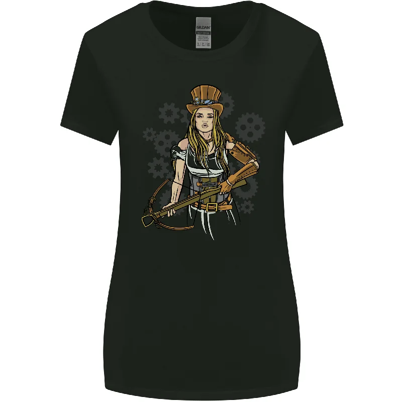 A Steampunk Woman With a Crossbow Womens Wider Cut T-Shirt Terry Blend Velvet Blend Canvas Blend