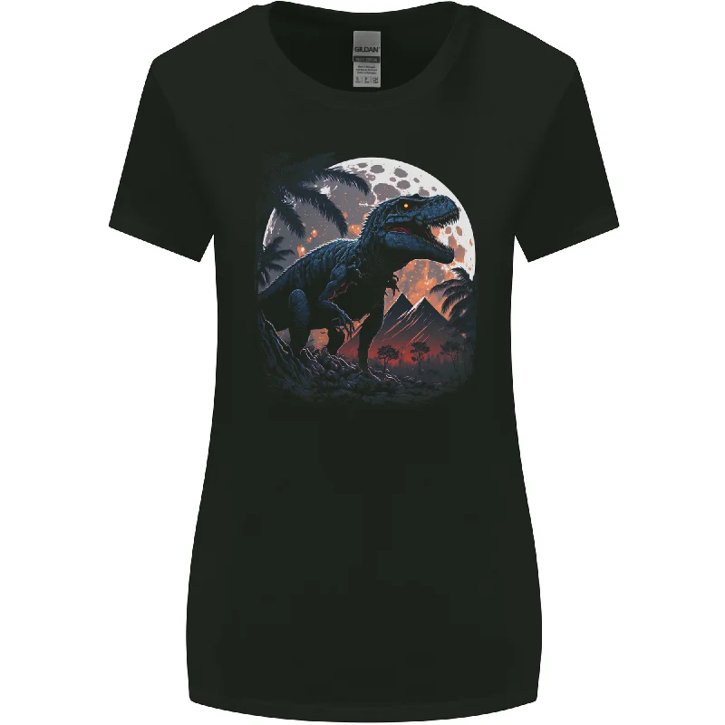 A T-Rex in Front of the Moon Dinosaurs Womens Wider Cut T-Shirt Fleece Fabric Down Fabric Feather Fabric