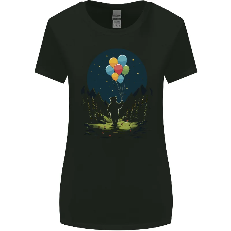 A Teddy Bear Holding Balloons Fantasy Womens Wider Cut T-Shirt Embroidered Appliqued Beaded