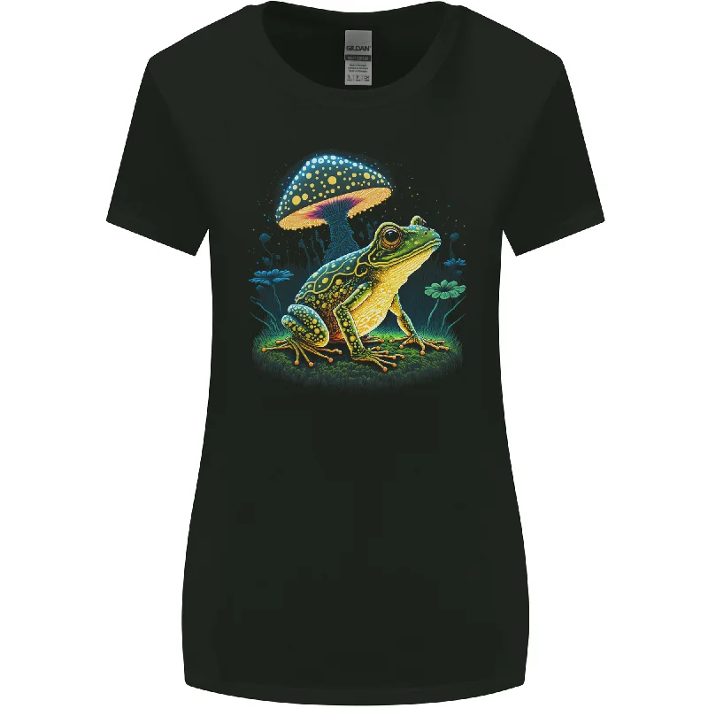 A Trippy Frog Magic Mushrooms LSD Womens Wider Cut T-Shirt Mesh Blend Leather Blend Suede Blend