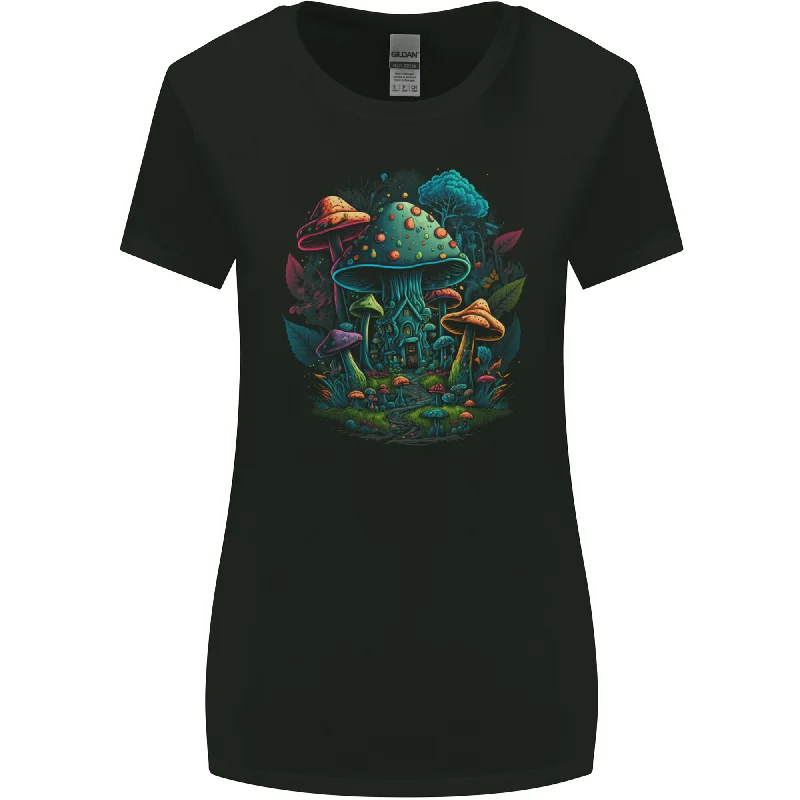 A Trippy Magic Mushroom City LSD Womens Wider Cut T-Shirt Basic T-Shirt Crew Neck Short Sleeve