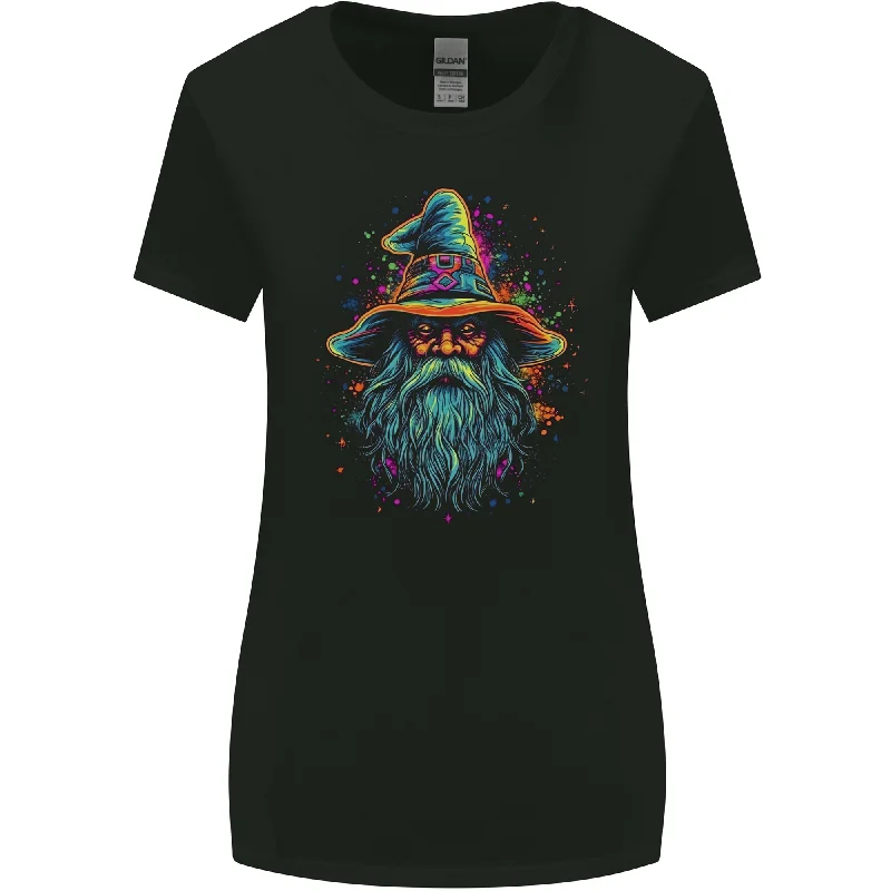 A Trippy Old Fantasy Wizard Womens Wider Cut T-Shirt Asymmetrical Pockets Print