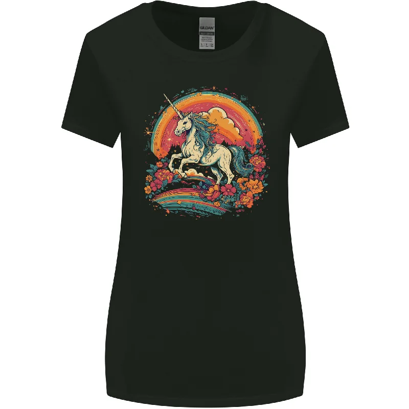 A Unicorn and Fantasy Rainbow Womens Wider Cut T-Shirt Denim Fabric Leather Fabric Suede Fabric