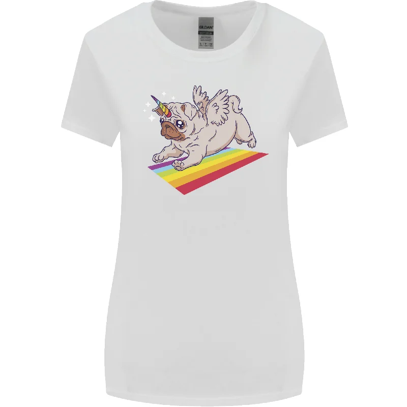 A Unicorn Pug Dog LGBT Womens Wider Cut T-Shirt Cotton Fabric Linen Fabric Terry Fabric