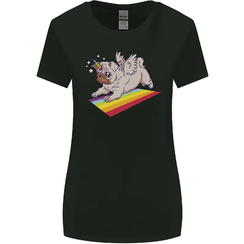 A Unicorn Pug Dog Womens Wider Cut T-Shirt Mesh Blend Leather Blend Suede Blend