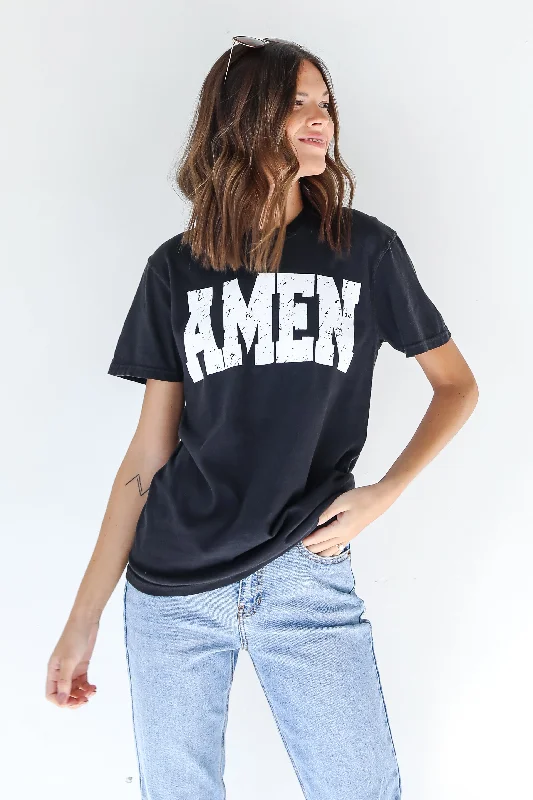 Amen Tee V-Neck T-Shirt Long Sleeve Cotton