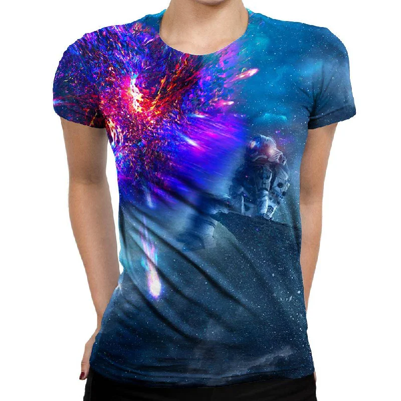 Astronaut Galaxy Womens T-Shirt Fleece Nylon Spandex
