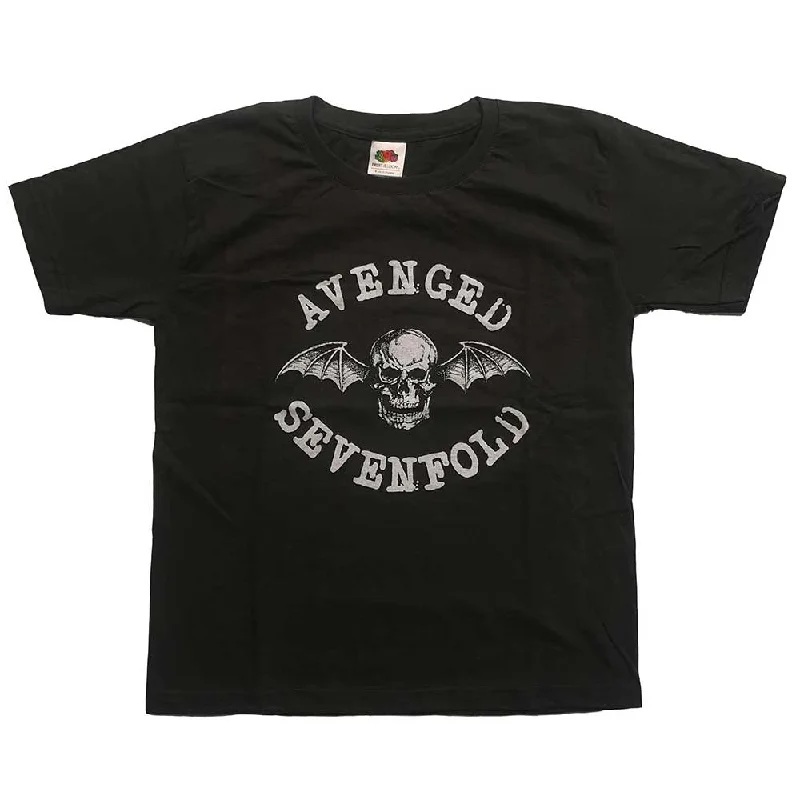 Avenged Sevenfold Kids T-Shirt: Classic Deathbat Beaded Sequined Faux Fur