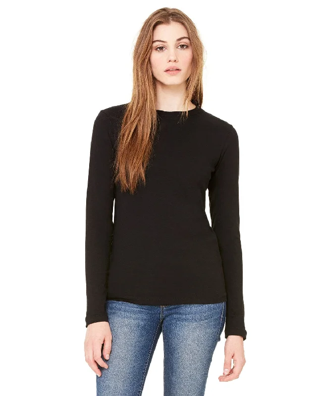 Bella+Canvas Ladies Long Sleeve T-Shirt | Black Solid Color Striped Floral