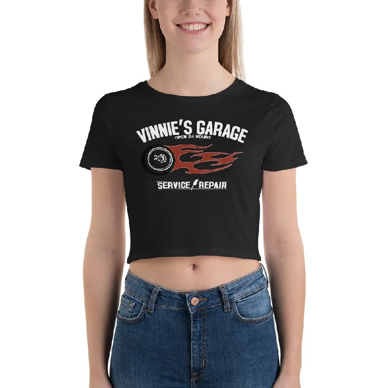 Women's Vinnies Garage Crop Tee Spandex Blend Rayon Blend Denim Blend