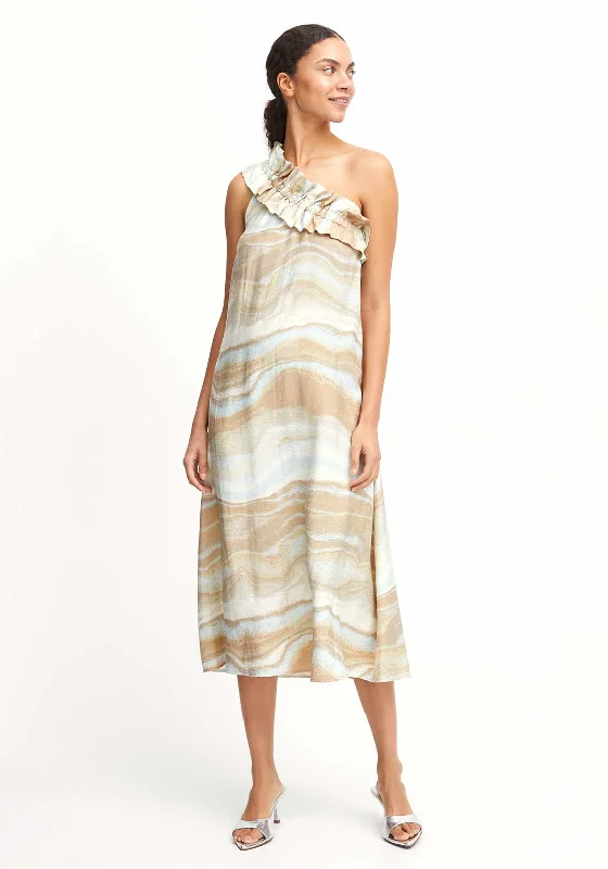 B.Young Hamma Marble Print One Shoulder Maxi Dress, Cement Marble Trendy Floral Print Maxi Dress B.Young Hamma Marble Print One Shoulder Maxi Dress, Cement Marble Trendy Floral Print Maxi Dress