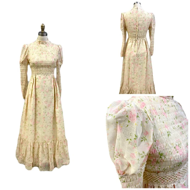1970s Vintage Romantic Maxi Dress Cottagecore Ivory Pink Floral Victoriana Sz S Fashionable Printed Maxi Dress 1970s Vintage Romantic Maxi Dress Cottagecore Ivory Pink Floral Victoriana Sz S Fashionable Printed Maxi Dress