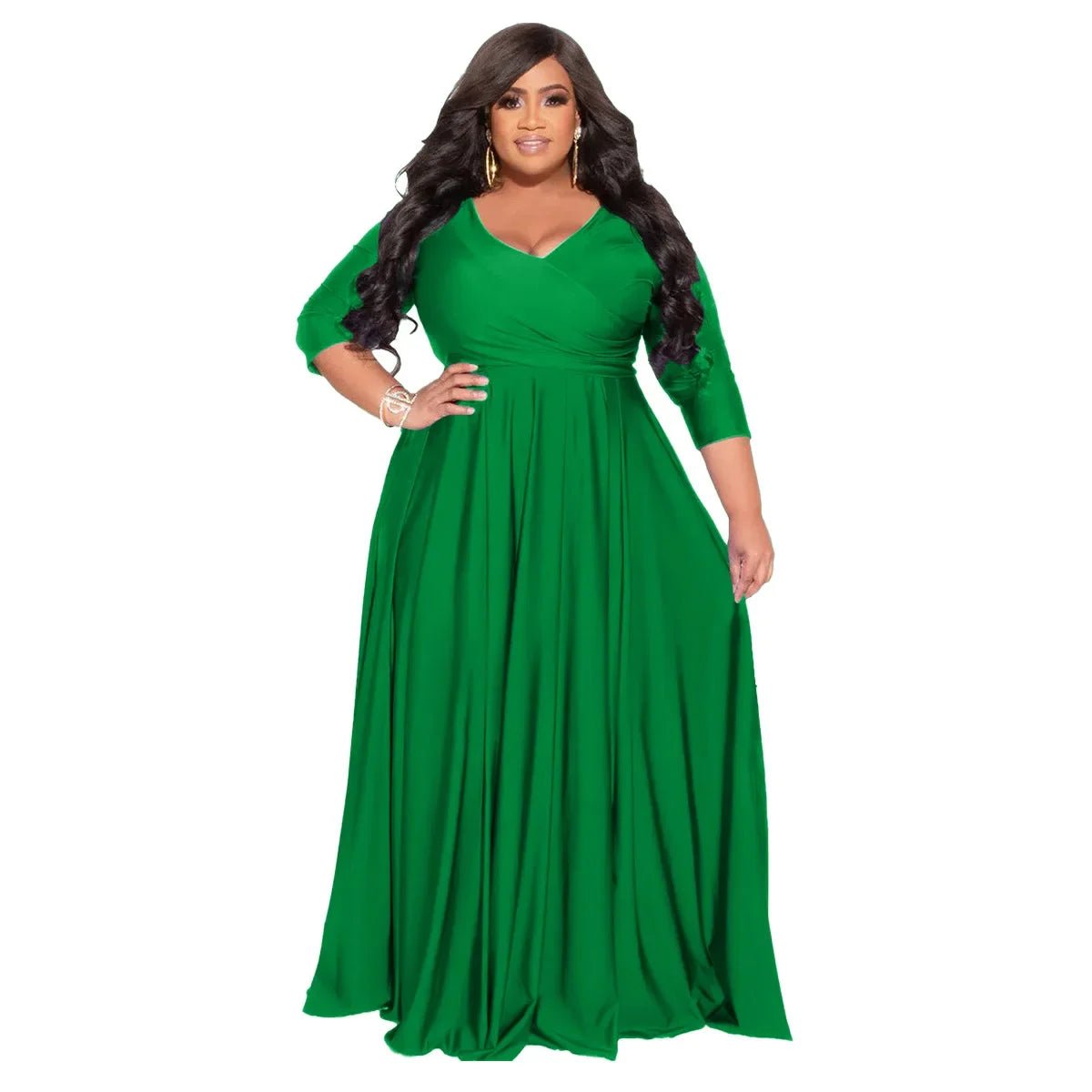 Elegant Polyester African Maxi Dress for Women - V-neck, Three Quarter Sleeve Elegant Velvet Maxi Dress Elegant Polyester African Maxi Dress for Women - V-neck, Three Quarter Sleeve Elegant Velvet Maxi Dress