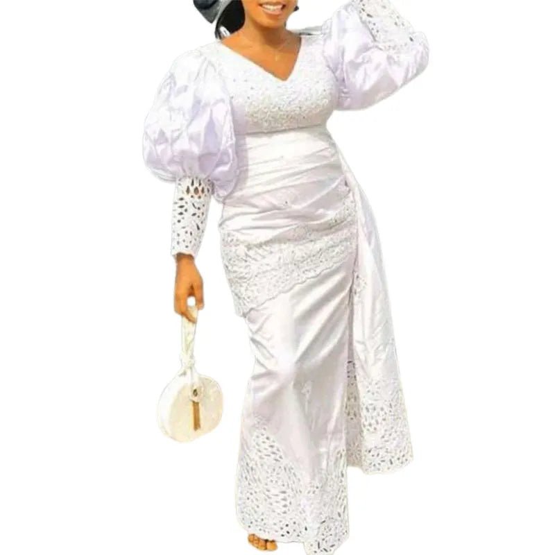 Elegant White Dashiki Maxi Dress: African-Inspired Abaya for Women's Muslim Fashion Comfortable Maxi Dress with Sleeves Elegant White Dashiki Maxi Dress: African-Inspired Abaya for Women's Muslim Fashion Comfortable Maxi Dress with Sleeves