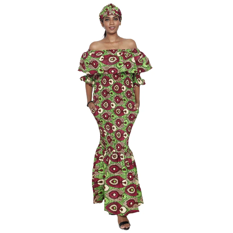 Women's Off Shoulder Short Sleeve Smocking Maxi Dress -- FI-P50077 HS Comfortable Pleated Maxi Dress Women's Off Shoulder Short Sleeve Smocking Maxi Dress -- FI-P50077 HS Comfortable Pleated Maxi Dress