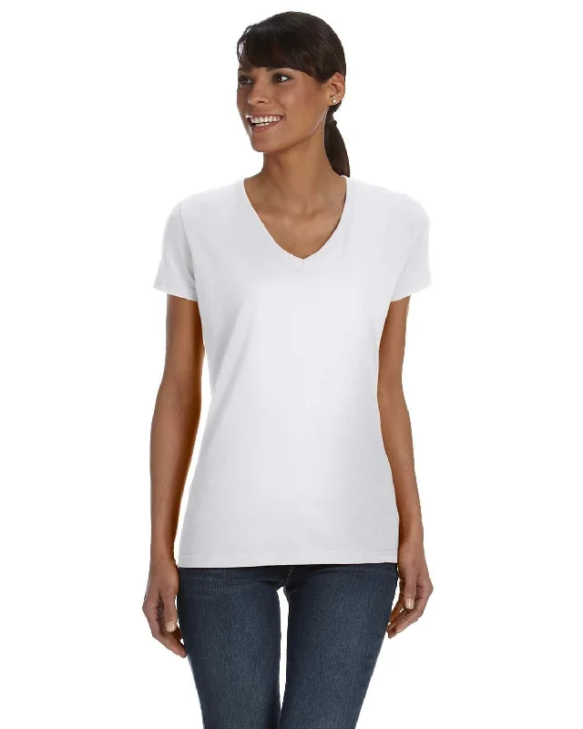 Fruit of the Loom Ladies 100% Heavy Cotton HD V-Neck T-Shirt | White Casual Formal Business