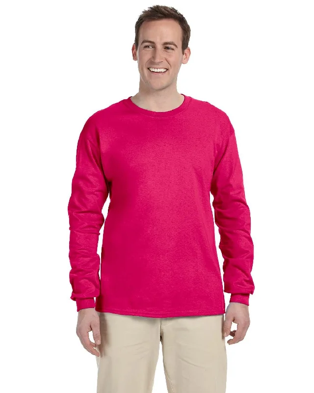 Fruit of the Loom Lightweight Long Sleeve T-Shirt | Cyber Pink Mesh Fabric Canvas Fabric Denim Fabric