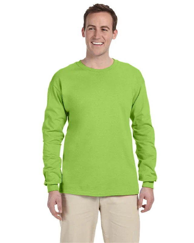 Fruit of the Loom Lightweight Long Sleeve T-Shirt | Neon Green Print Jacquard Patchwork