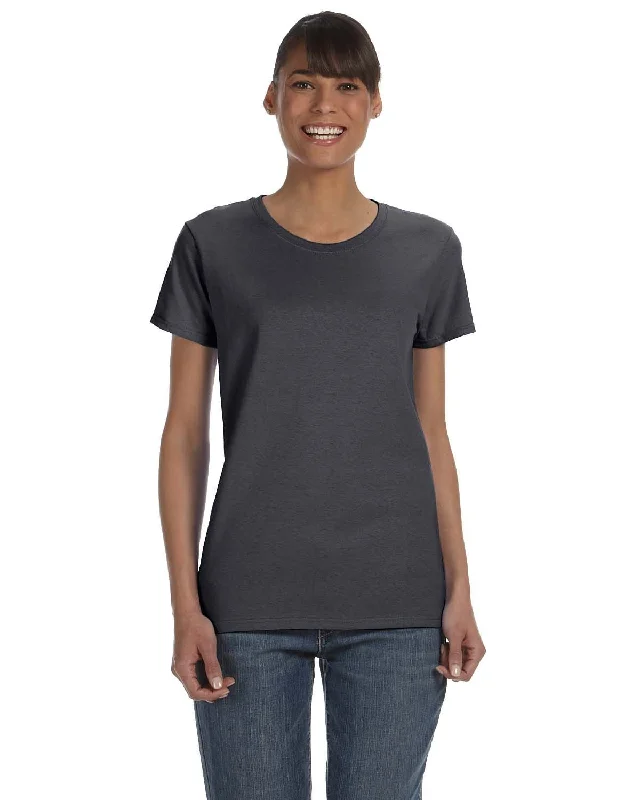 Gildan Ladies Lightweight 100% Cotton T-Shirt | Charcoal Solid Color Striped Floral