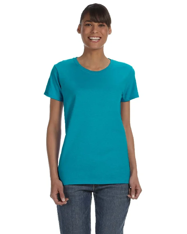 Gildan Ladies Lightweight 100% Cotton T-Shirt | Tropical Blue Beaded Sequined Faux Fur