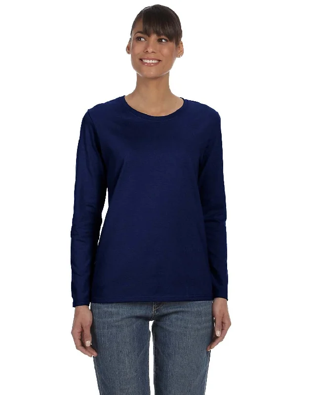 Gildan Ladies Long Sleeve 100% Cotton T-Shirt | Navy Graphic Embroidered Appliqued