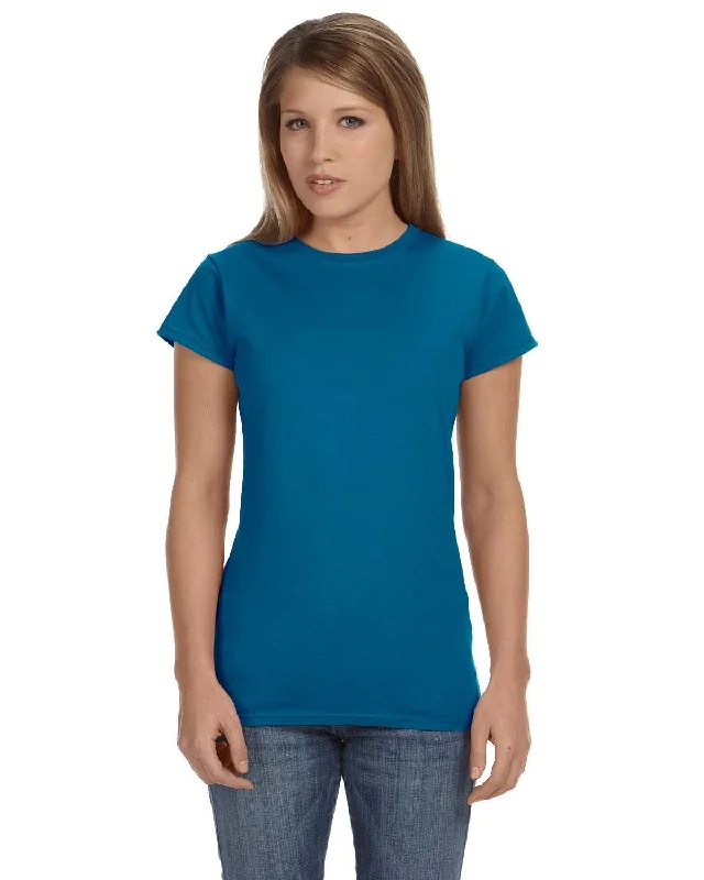 Gildan Ladies SoftStyle T-Shirt | Antque Sapphire Print Jacquard Patchwork