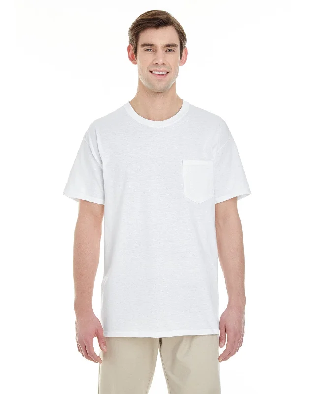 Gildan Pocket T-Shirt | White Solid Color Striped Floral