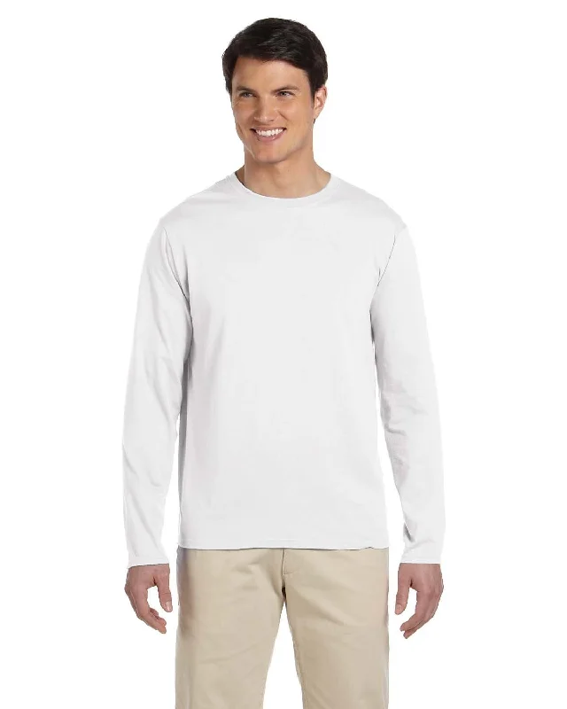 Gildan SoftStyle Long Sleeve T-Shirt | White Print Jacquard Patchwork