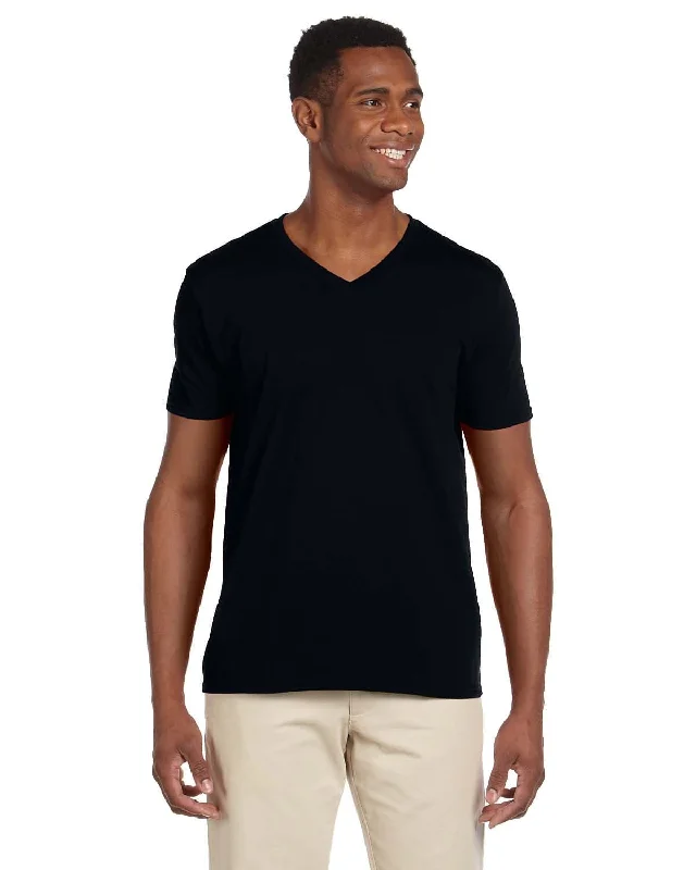 Gildan SoftStyle V-Neck T-Shirt | Black Chenille Brocade Lace