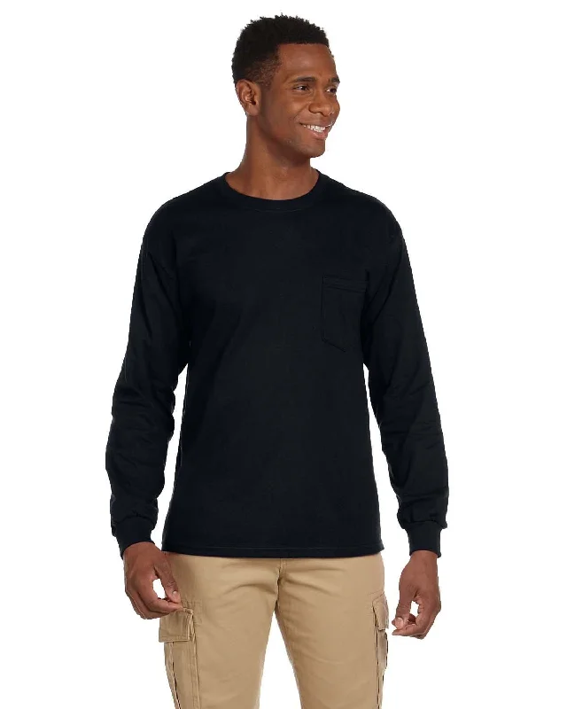 Gildan Ultra Cotton Long Sleeve Pocket T-Shirt | Black Jersey Fabric Tulle Fabric Batik Fabric