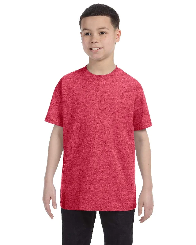 Gildan Youth Lightweight 100% Cotton T-Shirt | Heather Red Graphic Embroidered Appliqued