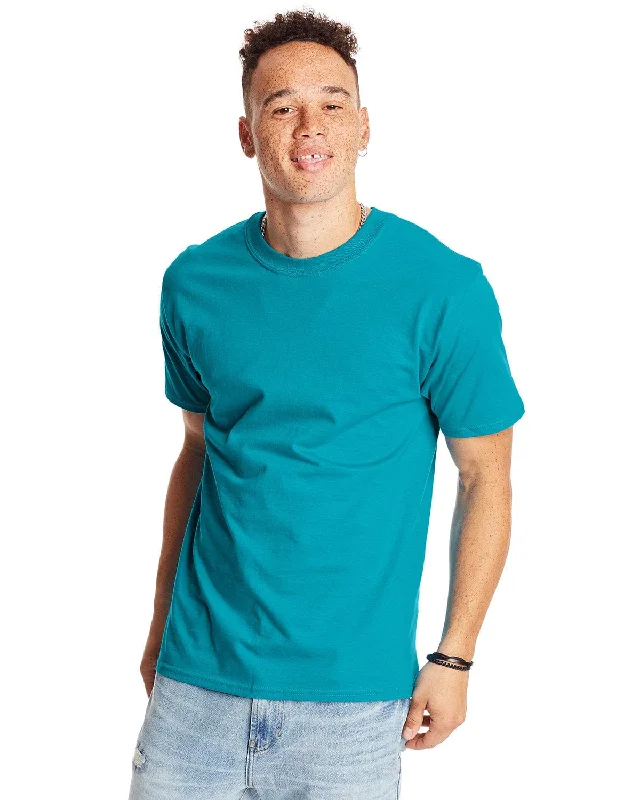 Hanes Beefy-T T-Shirt | Teal Thin T-Shirt Open Front Quick Dry