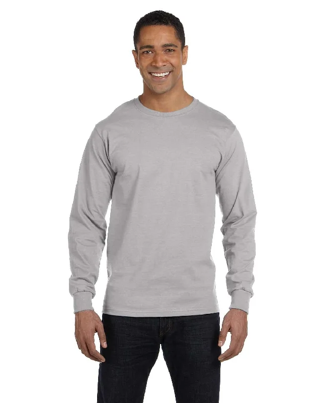 Hanes ComfortSoft Cotton Long Sleeve T-Shirt | Light Steel Front Pockets Side Pockets Patch Pockets