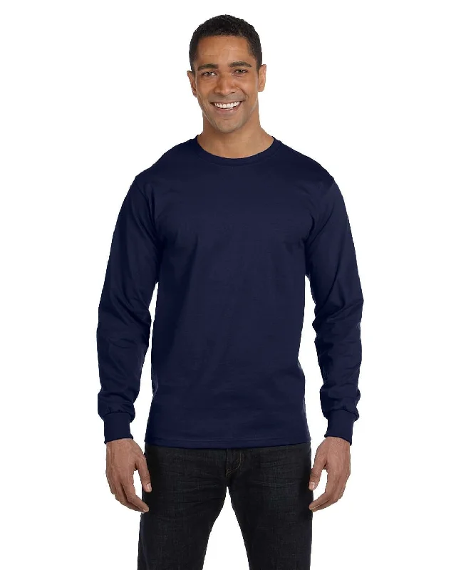 Hanes ComfortSoft Cotton Long Sleeve T-Shirt | Navy Machine Wash Dry Clean Hand Wash