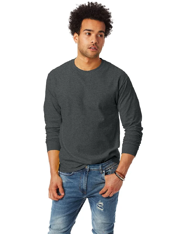 Hanes Tagless ComfortSoft Long Sleeve T-Shirt | Charcoal Heather Mesh Canvas Denim