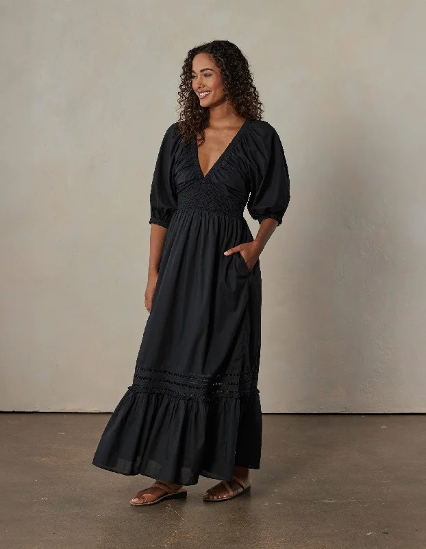 Isla Maxi Dress in Black Classic V-Neck Maxi Dress