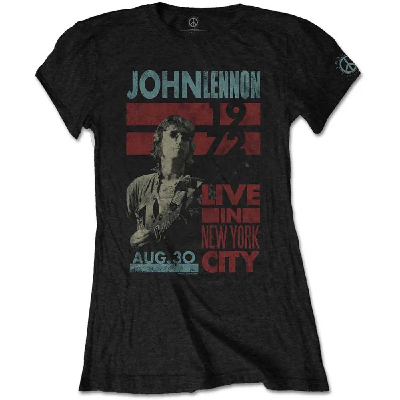 John Lennon Ladies T-Shirt: Live in NYC Striped Floral Plaid