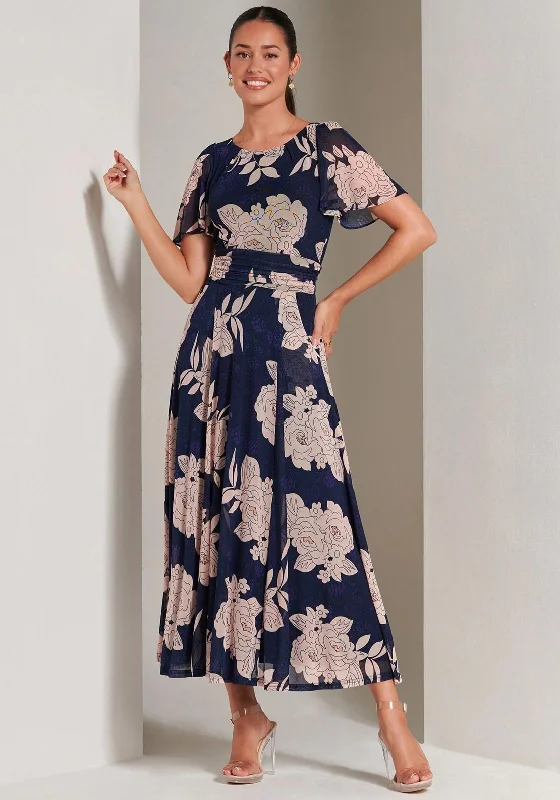 Jolie Moi Paityn Angel Sleeve Mesh Maxi Dress, Navy Multi Comfortable Fit-and-Flare Maxi Dress Jolie Moi Paityn Angel Sleeve Mesh Maxi Dress, Navy Multi Comfortable Fit-and-Flare Maxi Dress
