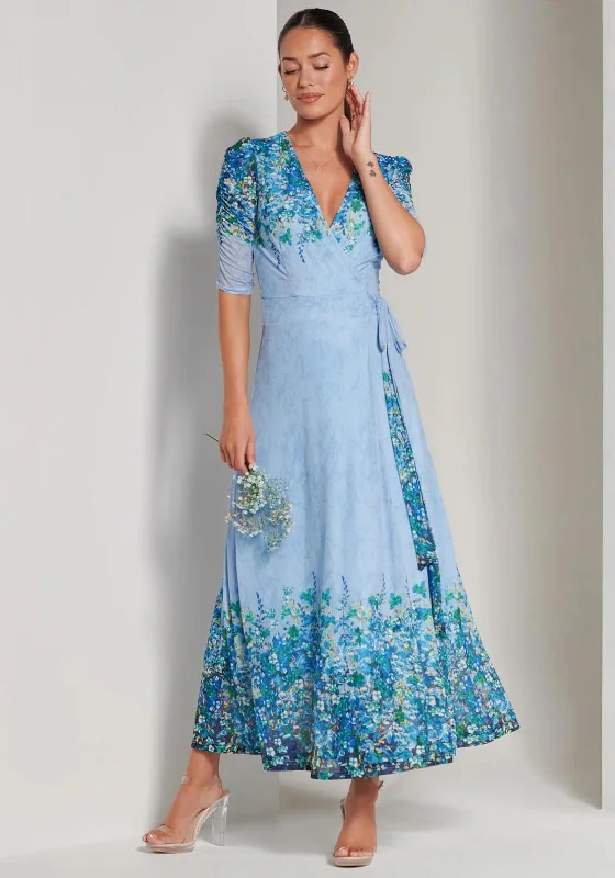 Jolie Moi Peggy Ruched Sleeve Wrap Mesh Maxi Dress, Blue Multi Elegant Velvet Maxi Dress Jolie Moi Peggy Ruched Sleeve Wrap Mesh Maxi Dress, Blue Multi Elegant Velvet Maxi Dress
