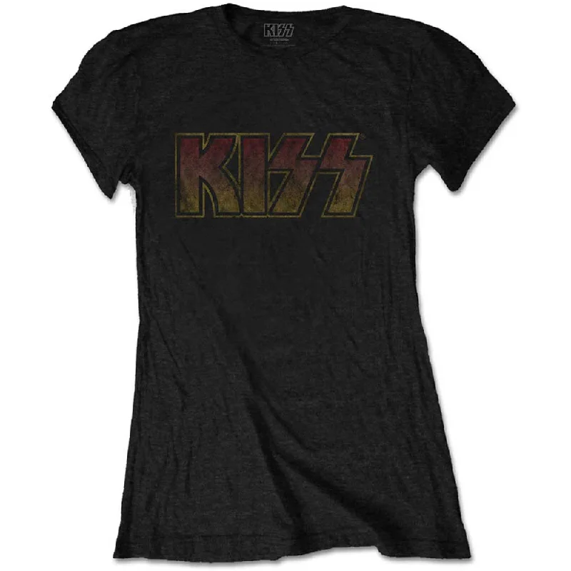 KISS Ladies T-Shirt: Vintage Classic Logo Ribbed T-Shirt High Neck Heavyweight