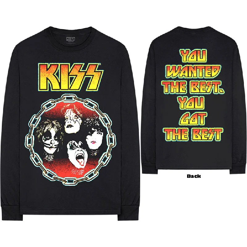 KISS Unisex Long Sleeved T-Shirt: You Wanted The Best (Back Print) Front Pockets Side Pockets Patch Pockets