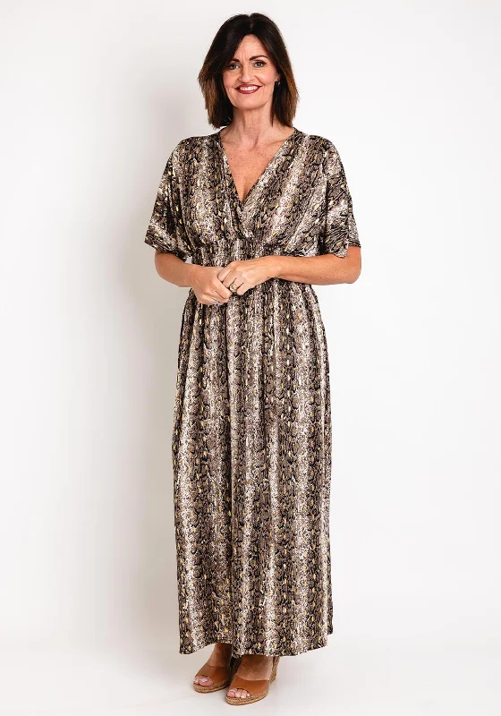 Serafina Collection One Size Reptile Print Maxi Dress, Black Gold Chic Summer Maxi Dress Serafina Collection One Size Reptile Print Maxi Dress, Black Gold Chic Summer Maxi Dress
