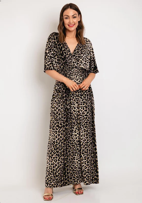 Serafina Collection One Size Leopard Print Maxi Dress, Black & Gold Elegant Boho Maxi Dress Serafina Collection One Size Leopard Print Maxi Dress, Black & Gold Elegant Boho Maxi Dress