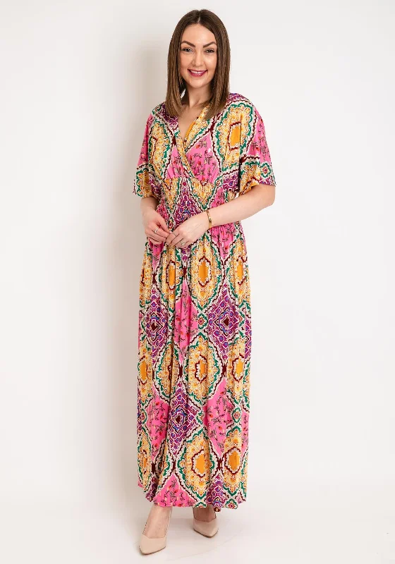 Serafina Collection One Size Ornate Print Maxi Dress, Pink Multi Comfortable Cotton Maxi Dress Serafina Collection One Size Ornate Print Maxi Dress, Pink Multi Comfortable Cotton Maxi Dress